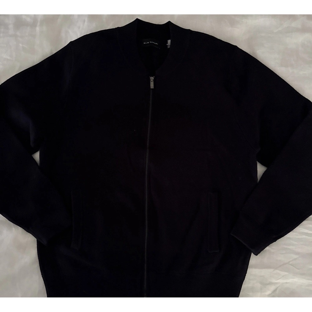 Elie Tahari Sweater Mens Size XL Navy Full Zip Viscose Blend Bomber Jacket New